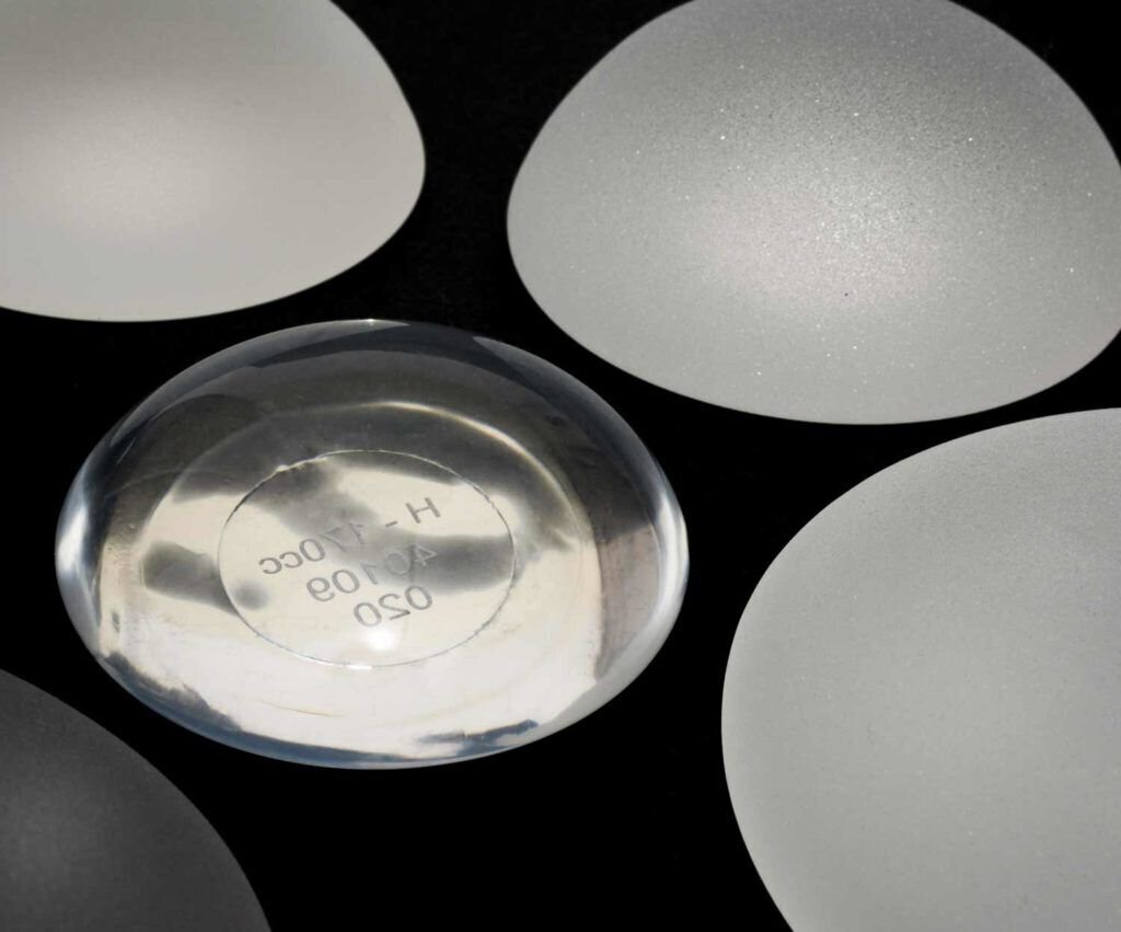 image of textured silicone breast implants with micro textured and smooth surfaces