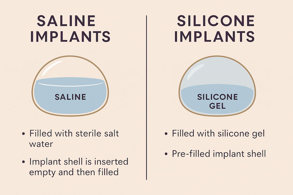 Plastic surgeon presenting saline vs. silicone breast implants